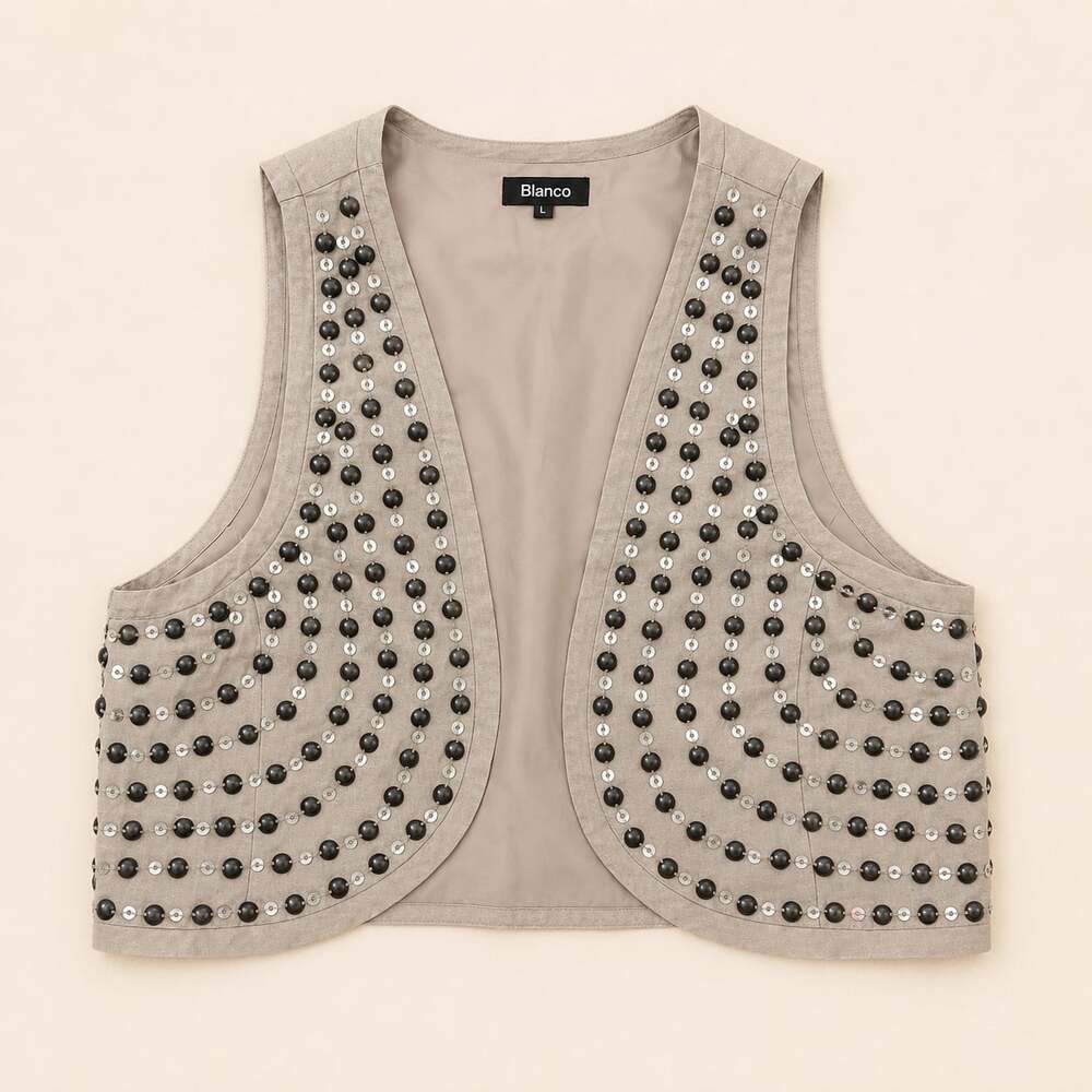 Blanco Studded Beaded Vest Y2K Boho Festival Western Indie Layering Top